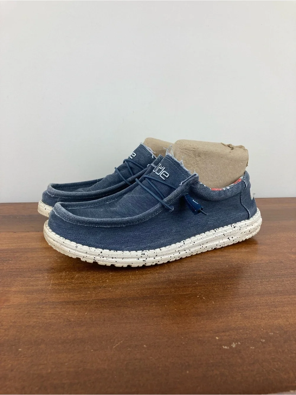 Hey Dude Wally Stretch Blue Loafers Slip On Shoes Speckled Sole Men’s Size 9.